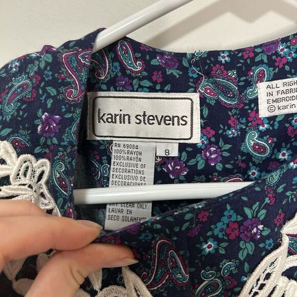 Karin Stevens Country Floral Midi Dress 8 Lace Collar Prairie Cottagecore Flaw - Picture 7 of 9